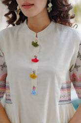 White Indo-Western Cotton Flex Embordered Kurta Set